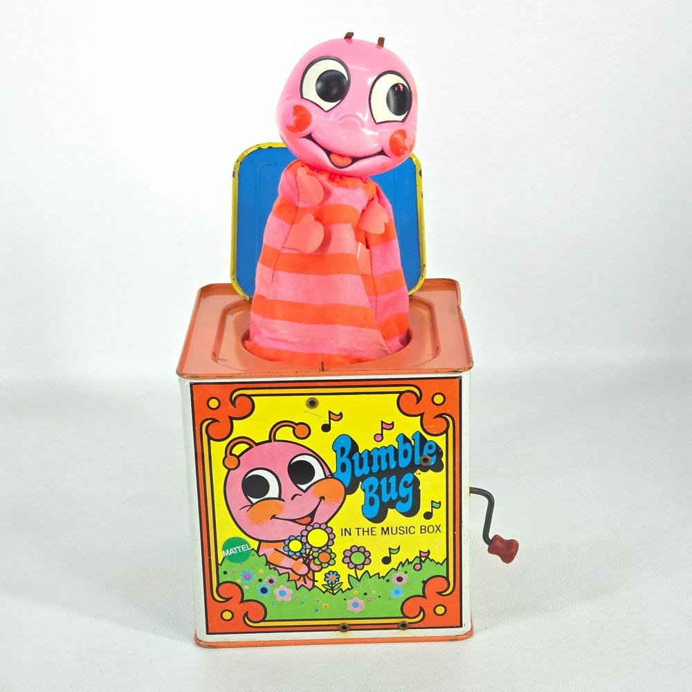 Vintage 1969 Mattel Bumble Bug Jack In The Music Box Toy Retro Colorful 60s